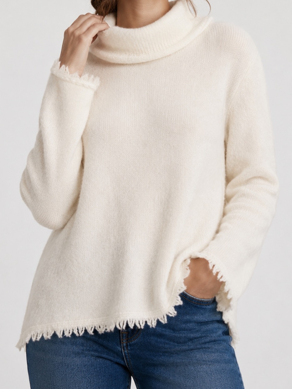 Anthropologie Akemi + Kin Cream Cowl Neck Frayed Hem Sweater M
